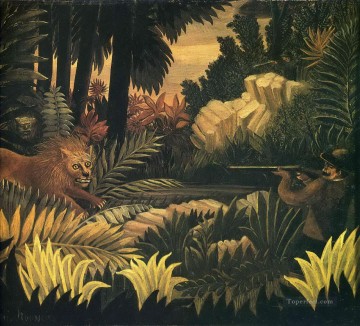 Enrique Rousseau Painting - caza de leones Henri Rousseau Postimpresionismo Primitivismo ingenuo